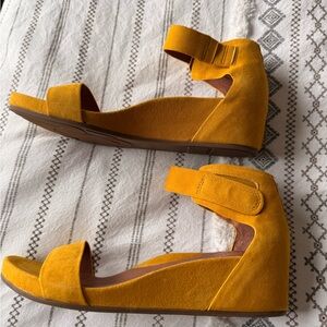 Kenneth Cole Gentle Souls Vibrant Yellow Wedge Sandals with Ankle Strap